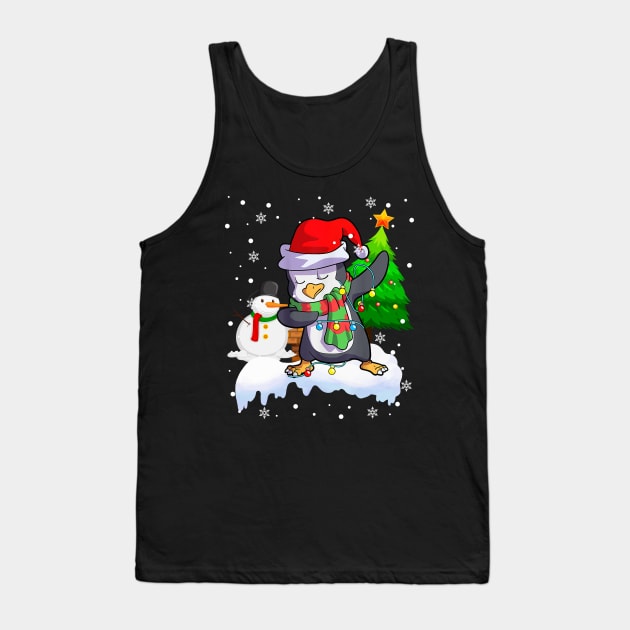 Santa Christmas Dabbing Through The Snow Dabbing Penguin Snowman Christmas Lights Tank Top by springins